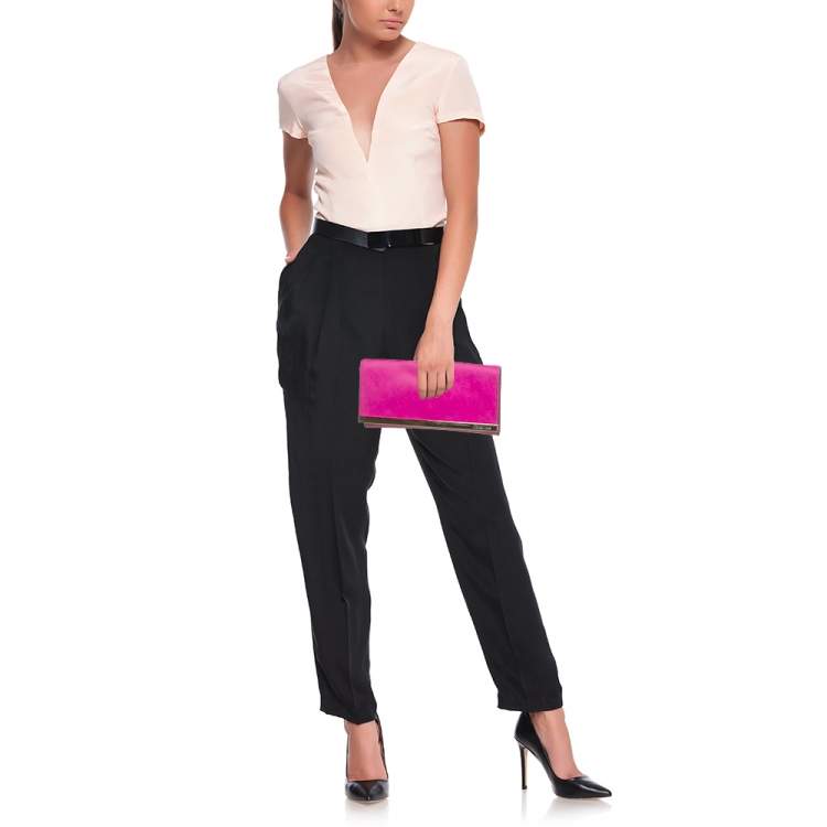 Pre Owned Michael Kors Fuchsia Leather Lana Clutch Bag