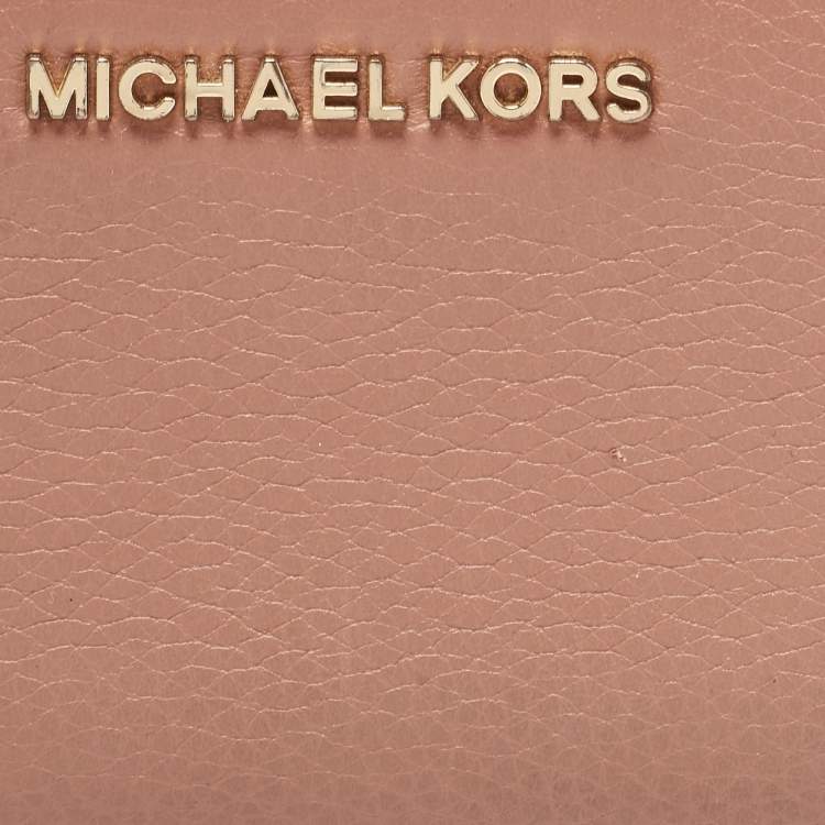 Pre Owned Michael Kors Dusty Pink Leather Jet Set Three Quarter Zip Around Wallet