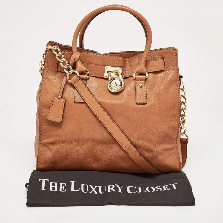 Pre Owned Michael Kors Brown Leather Large Hamilton North South Tote