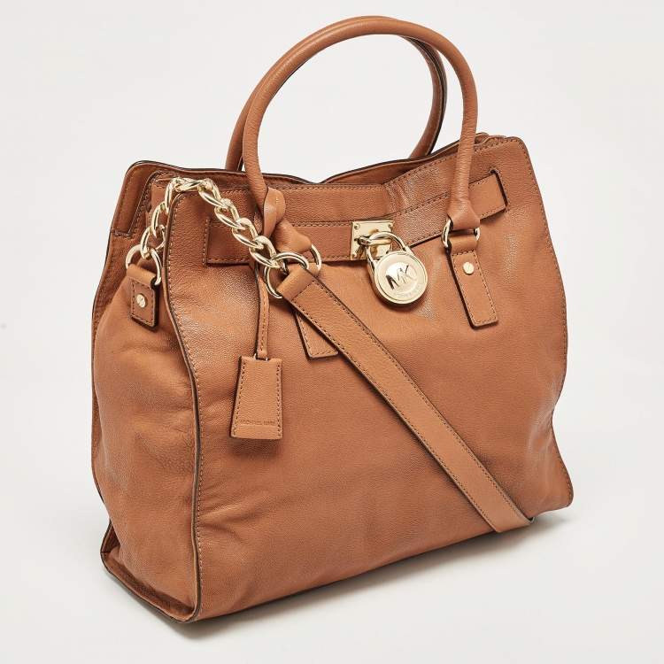 Pre Owned Michael Kors Brown Leather Large Hamilton North South Tote