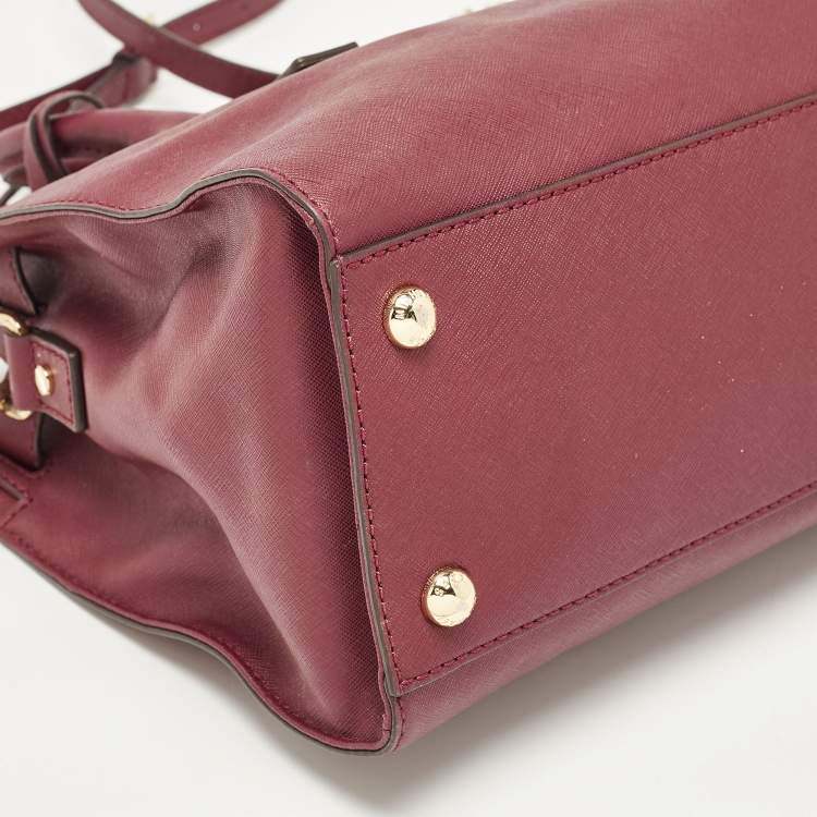 Pre Owned Michael Kors Burgundy Leather East/West Hamilton Tote