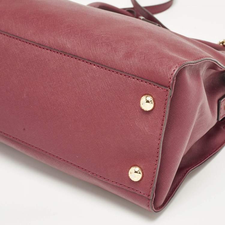 Pre Owned Michael Kors Burgundy Leather East/West Hamilton Tote