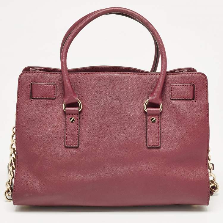 Pre Owned Michael Kors Burgundy Leather East/West Hamilton Tote