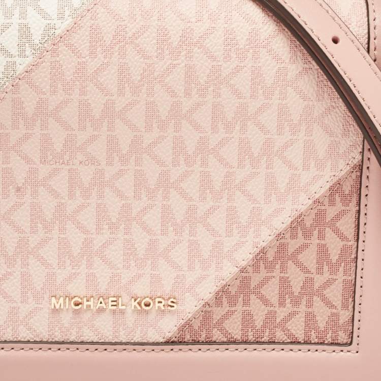 Pre Owned Michael Kors Old Rose Signature Coated Canvas and Leather Jet Set Full Flap Shoulder Bag