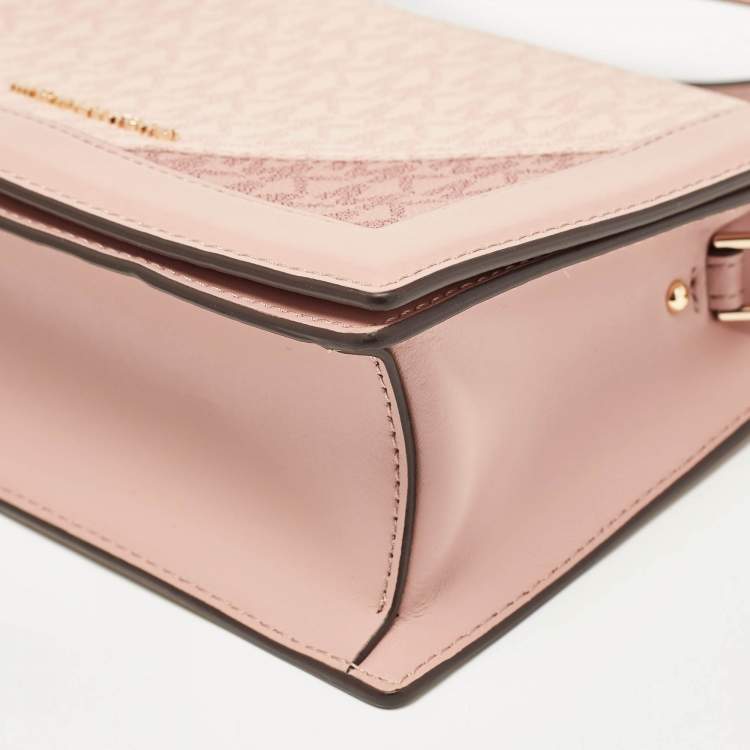 Pre Owned Michael Kors Old Rose Signature Coated Canvas and Leather Jet Set Full Flap Shoulder Bag