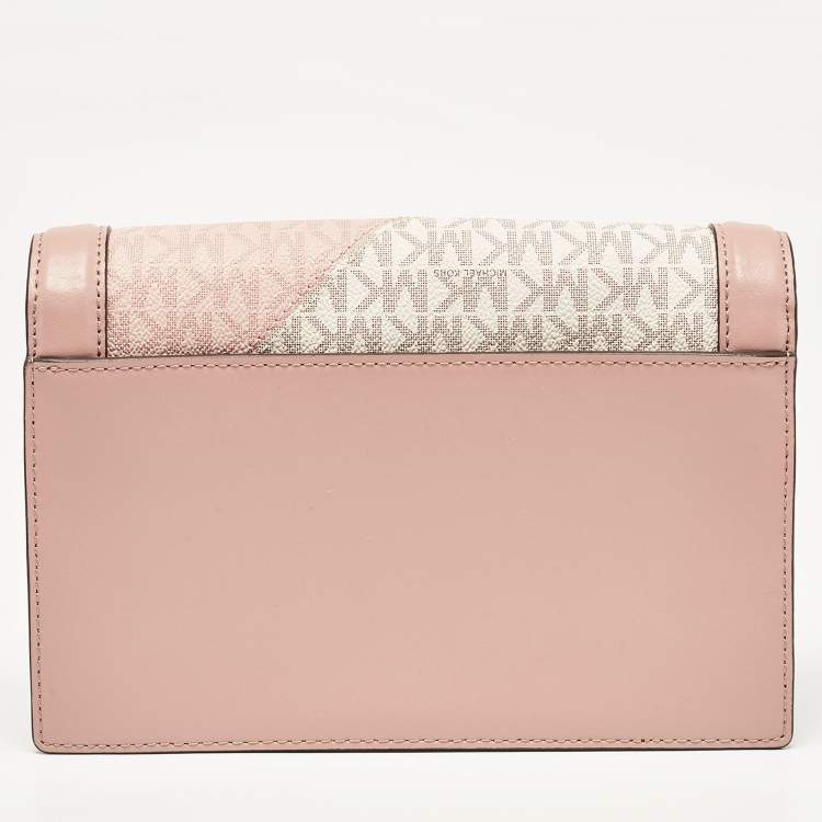 Pre Owned Michael Kors Old Rose Signature Coated Canvas and Leather Jet Set Full Flap Shoulder Bag