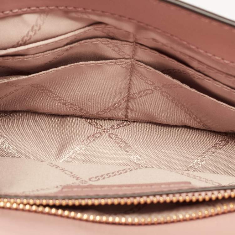 Pre Owned Michael Kors Old Rose Signature Coated Canvas and Leather Jet Set Full Flap Shoulder Bag