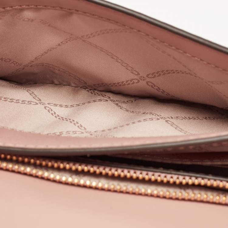 Pre Owned Michael Kors Old Rose Signature Coated Canvas and Leather Jet Set Full Flap Shoulder Bag