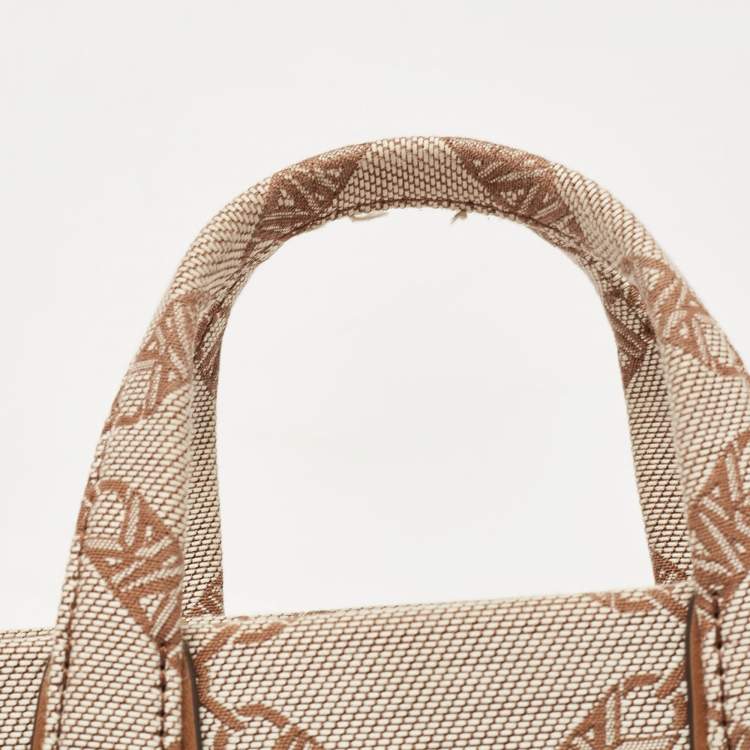 Pre Owned Michael Kors Beige/Brown Logo Jacquard Fabric Gigi Empire Tote