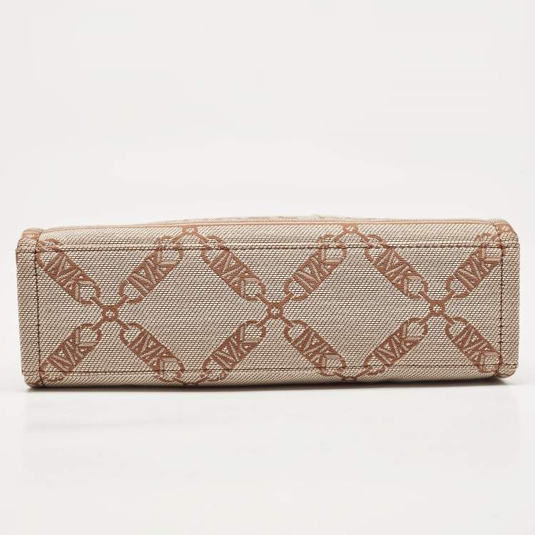 Pre Owned Michael Kors Beige/Brown Logo Jacquard Fabric Gigi Empire Tote