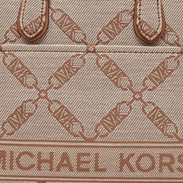 Pre Owned Michael Kors Beige/Brown Logo Jacquard Fabric Gigi Empire Tote