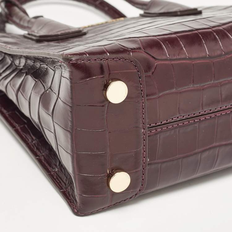 Pre Owned Michael Kors Burgundy Croc Embossed Leather Mini Mercer Tote