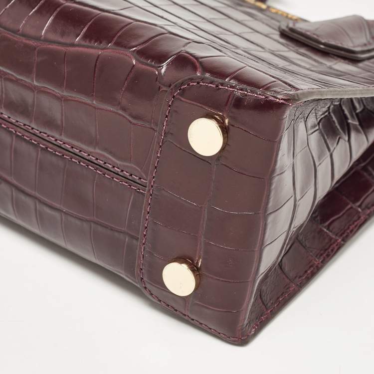 Pre Owned Michael Kors Burgundy Croc Embossed Leather Mini Mercer Tote