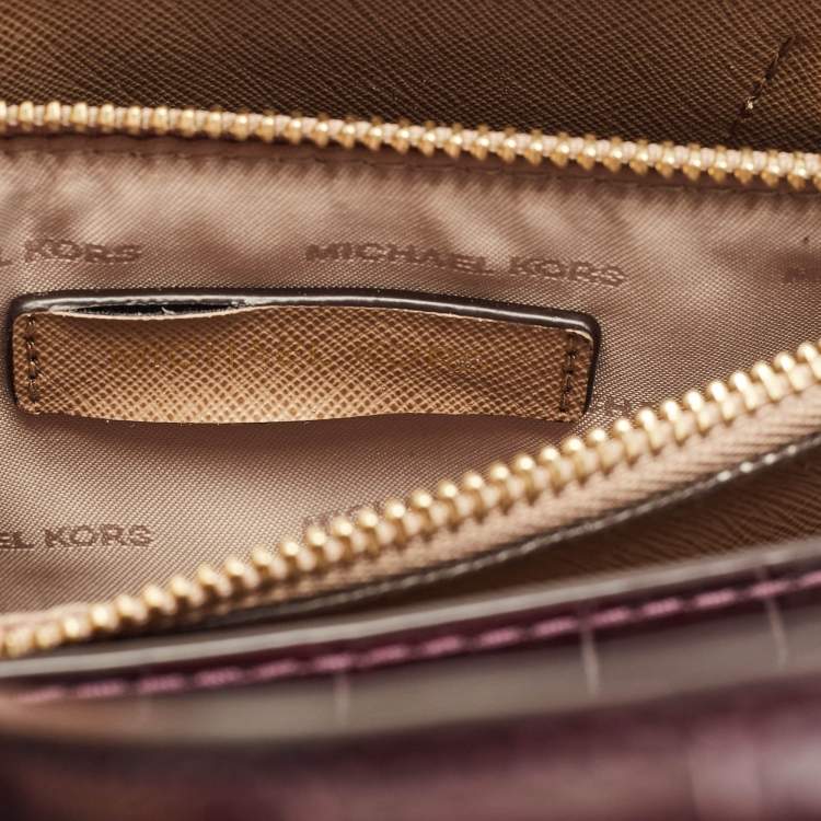 Pre Owned Michael Kors Burgundy Croc Embossed Leather Mini Mercer Tote