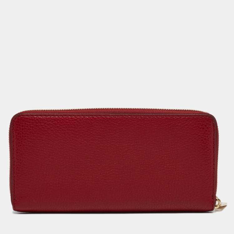 Pre Owned Michael Kors Red Leather Zip Continental Wallet