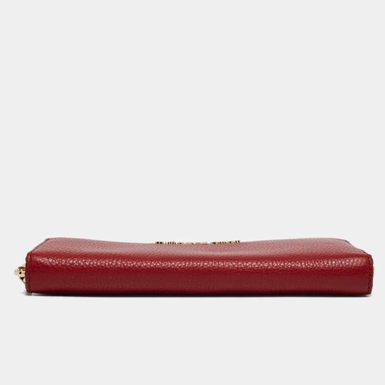Pre Owned Michael Kors Red Leather Zip Continental Wallet