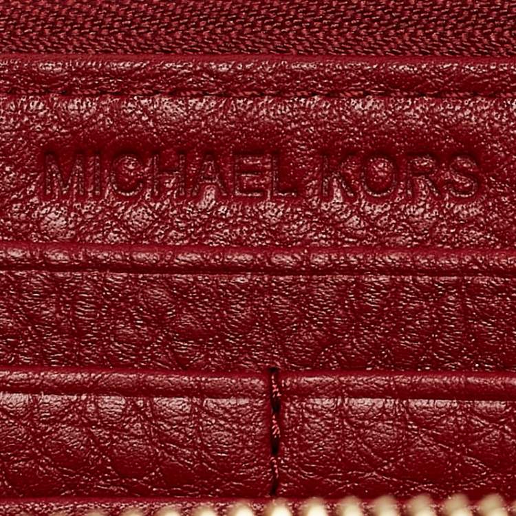 Pre Owned Michael Kors Red Leather Zip Continental Wallet