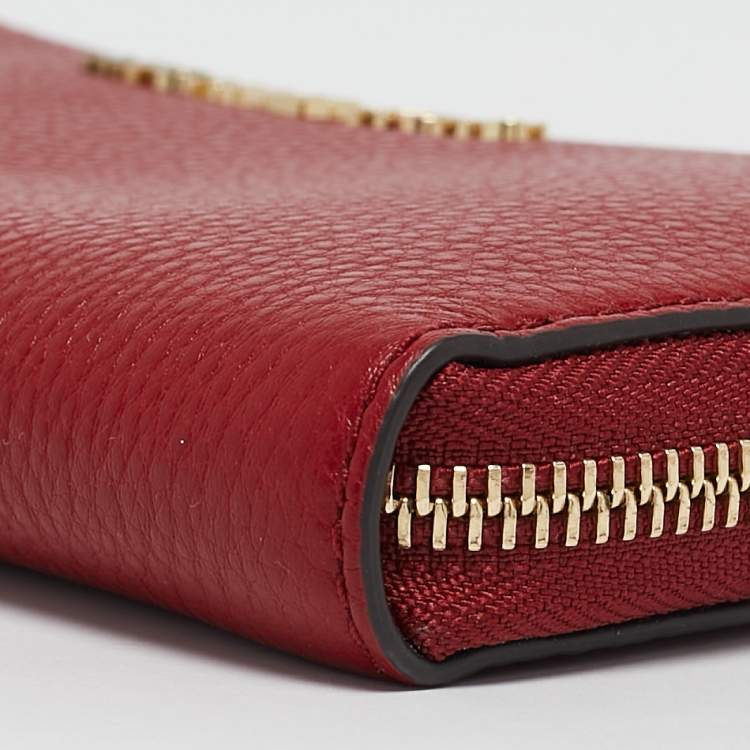 Pre Owned Michael Kors Red Leather Zip Continental Wallet