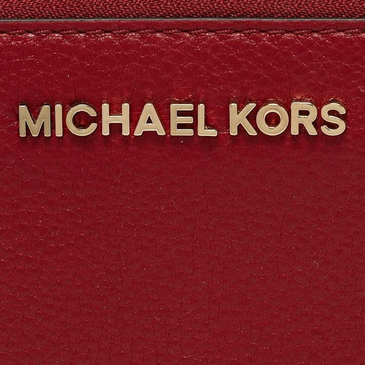 Pre Owned Michael Kors Red Leather Zip Continental Wallet