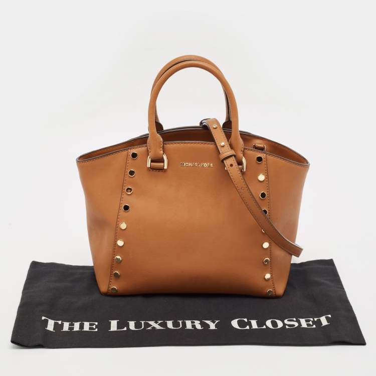 Pre Owned Michael Kors Brown Leather Studded Satchel