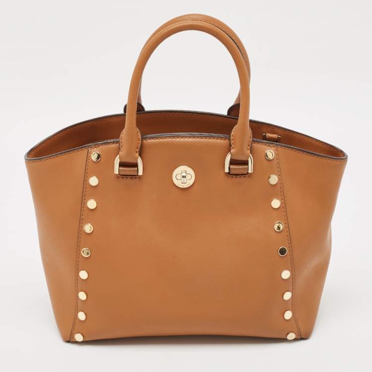 Pre Owned Michael Kors Brown Leather Studded Satchel