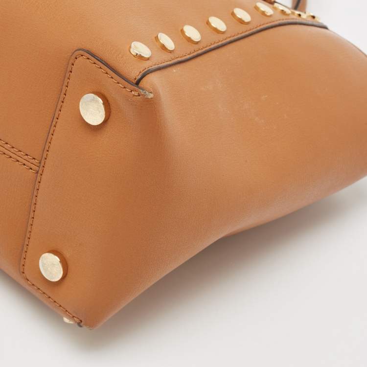 Pre Owned Michael Kors Brown Leather Studded Satchel
