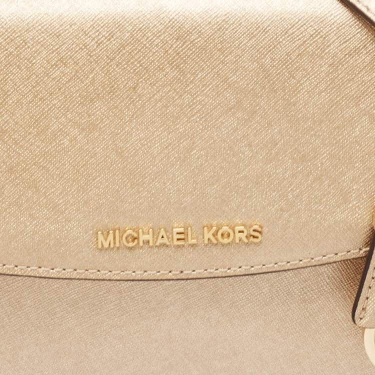Pre Owned Michael Kors Gold Leather Small Ava Top Handle Bag
