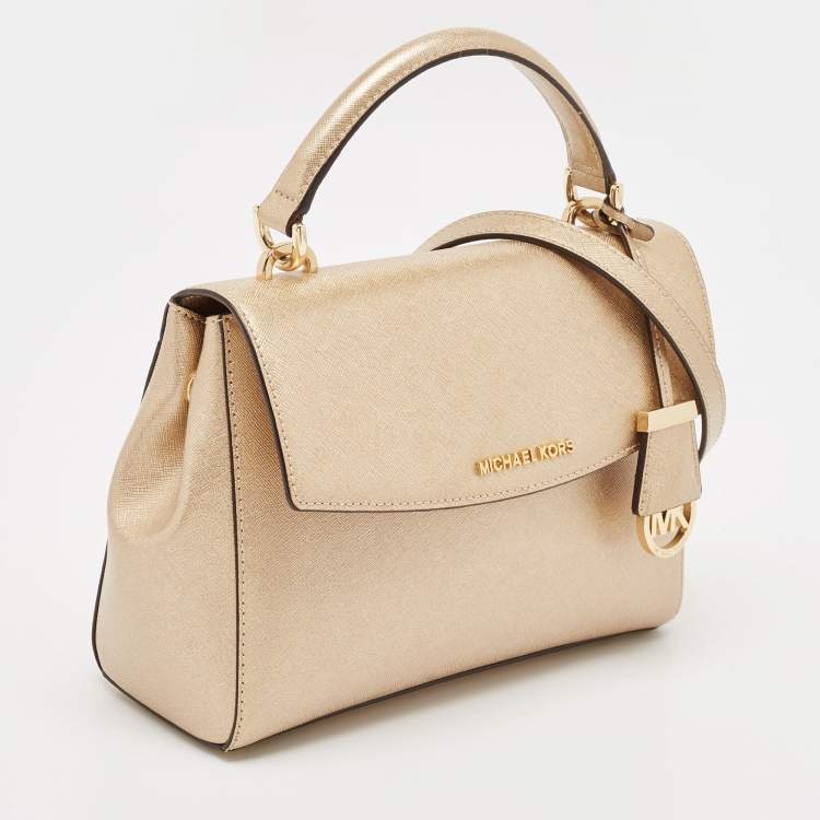 Pre Owned Michael Kors Gold Leather Small Ava Top Handle Bag