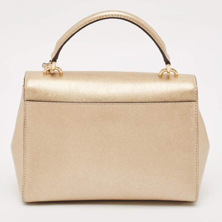 Pre Owned Michael Kors Gold Leather Small Ava Top Handle Bag
