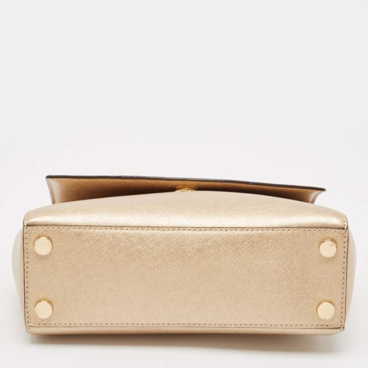 Pre Owned Michael Kors Gold Leather Small Ava Top Handle Bag