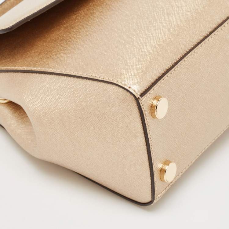 Pre Owned Michael Kors Gold Leather Small Ava Top Handle Bag