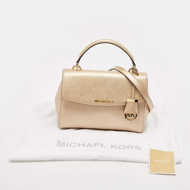 Pre Owned Michael Kors Gold Leather Small Ava Top Handle Bag