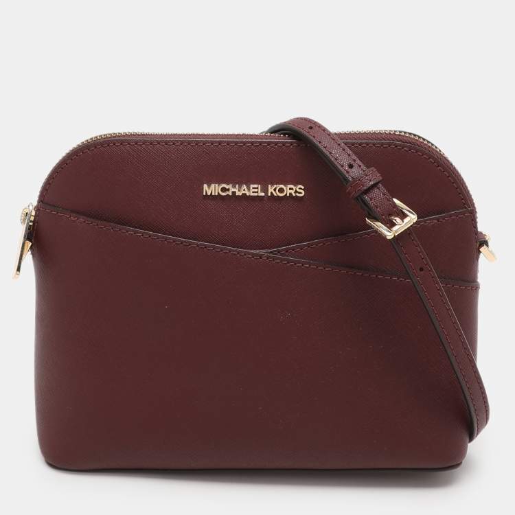 Pre Owned Michael Kors Burgundy Leather Medium Jet Set Travel Dome Crossbody Bag