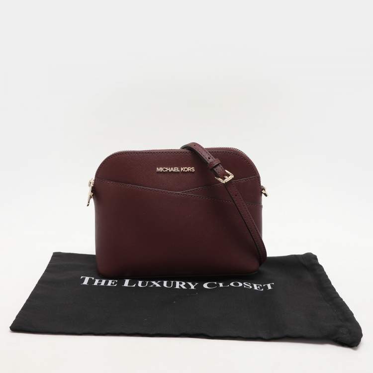 Pre Owned Michael Kors Burgundy Leather Medium Jet Set Travel Dome Crossbody Bag