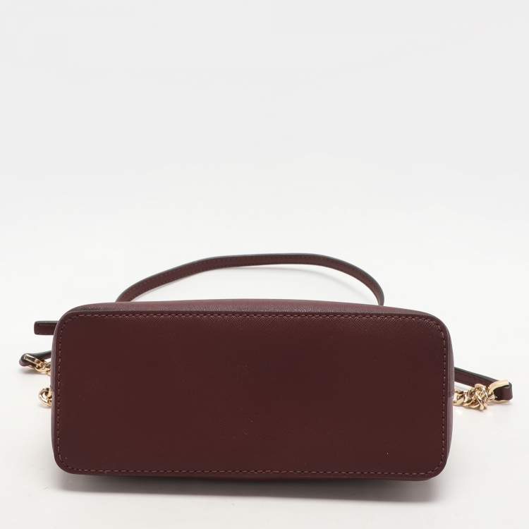 Pre Owned Michael Kors Burgundy Leather Medium Jet Set Travel Dome Crossbody Bag