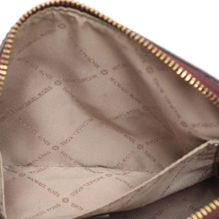 Pre Owned Michael Kors Burgundy Leather Medium Jet Set Travel Dome Crossbody Bag