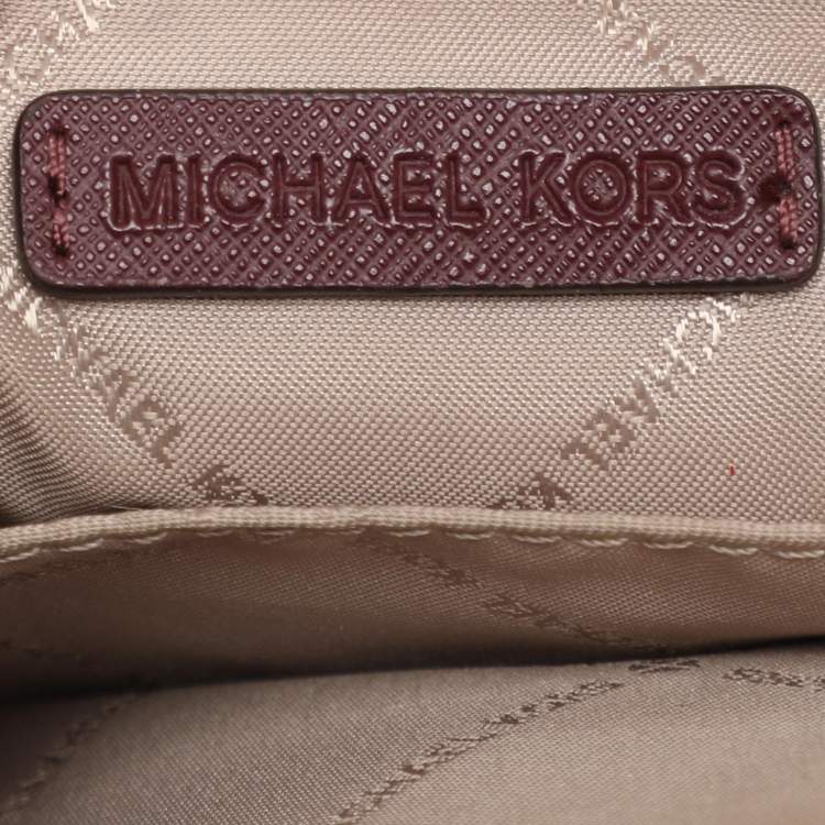 Pre Owned Michael Kors Burgundy Leather Medium Jet Set Travel Dome Crossbody Bag