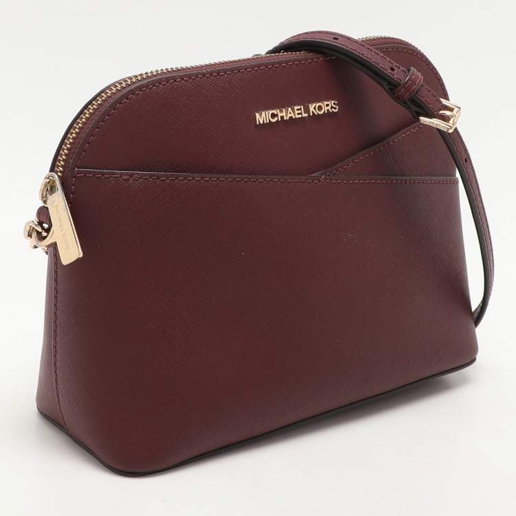 Pre Owned Michael Kors Burgundy Leather Medium Jet Set Travel Dome Crossbody Bag