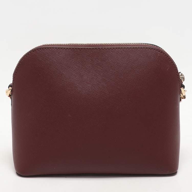 Pre Owned Michael Kors Burgundy Leather Medium Jet Set Travel Dome Crossbody Bag