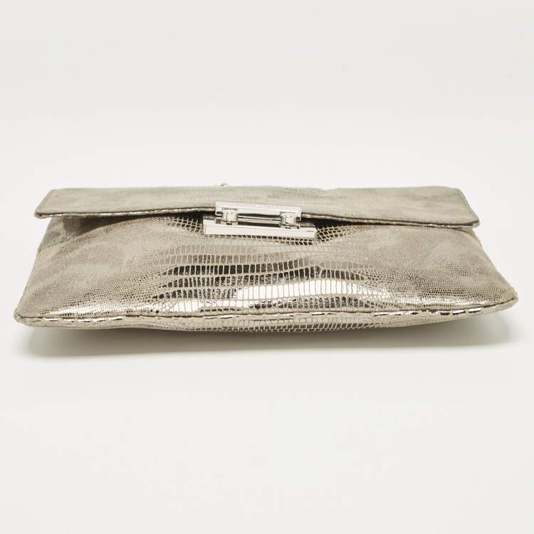 Pre Owned Michael Kors Silver Python Effect Suede Sloan Chain Clutch