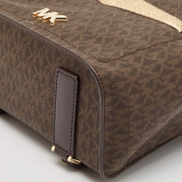 Pre Owned Michael Kors Brown Signature Coated Canvas Jessa Convertible Backpack