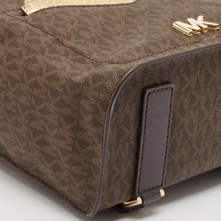 Pre Owned Michael Kors Brown Signature Coated Canvas Jessa Convertible Backpack