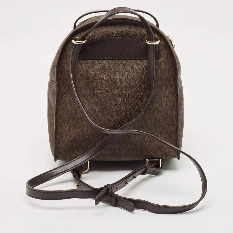 Pre Owned Michael Kors Brown Signature Coated Canvas Jessa Convertible Backpack