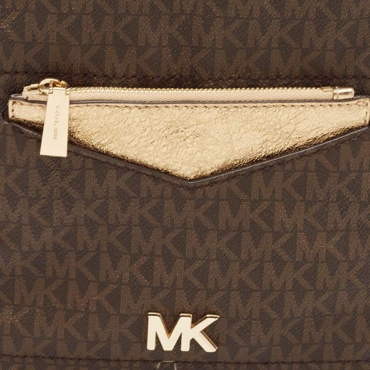 Pre Owned Michael Kors Brown Signature Coated Canvas Jessa Convertible Backpack