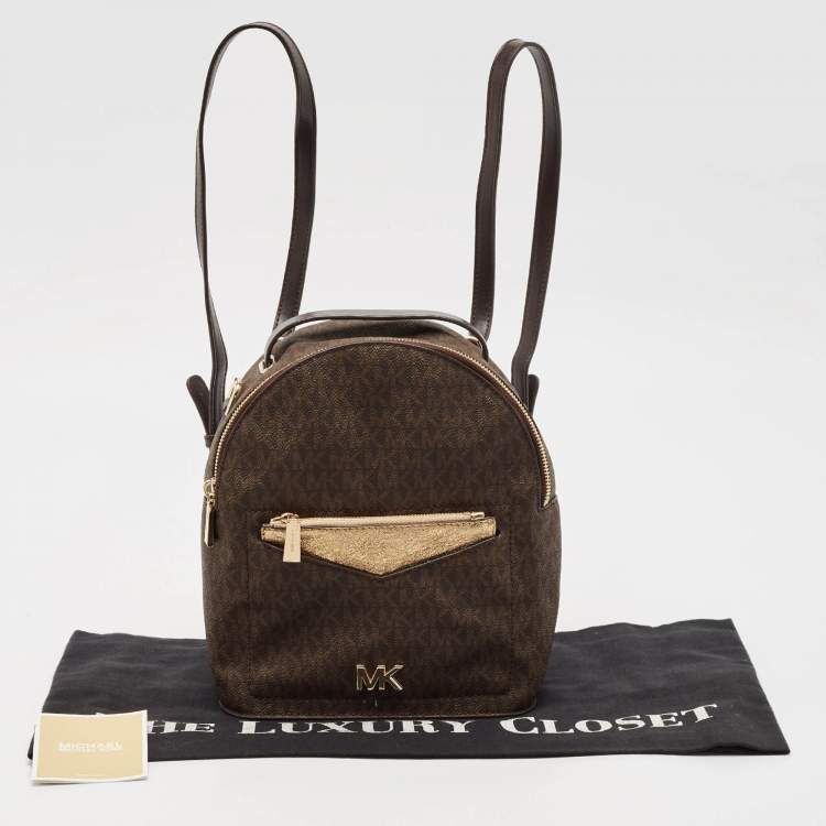 Pre Owned Michael Kors Brown Signature Coated Canvas Jessa Convertible Backpack