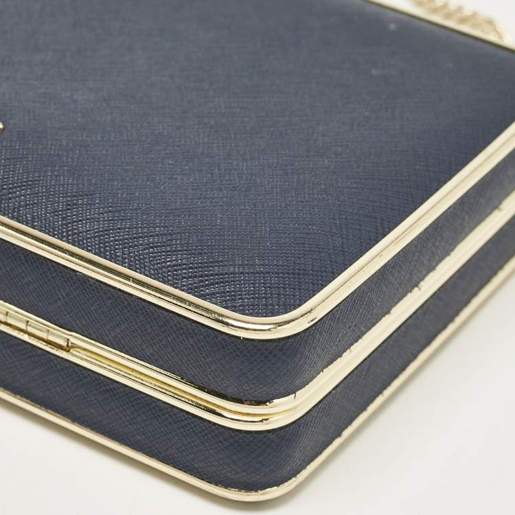 Pre Owned Michael Kors Blue Leather Elsie Box Chain Clutch