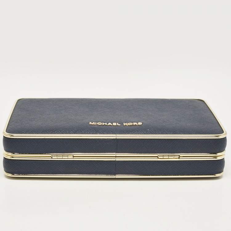 Pre Owned Michael Kors Blue Leather Elsie Box Chain Clutch