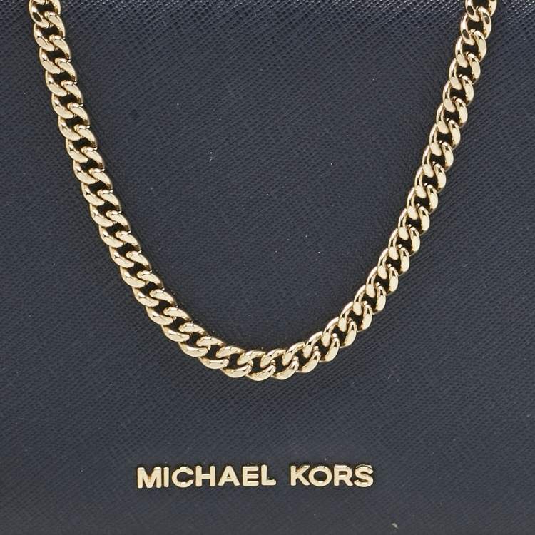 Pre Owned Michael Kors Blue Leather Elsie Box Chain Clutch