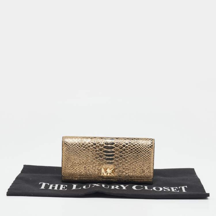 Pre Owned Michael Kors Gold Python Embossed Leather Continental Wallet