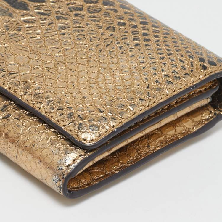 Pre Owned Michael Kors Gold Python Embossed Leather Continental Wallet